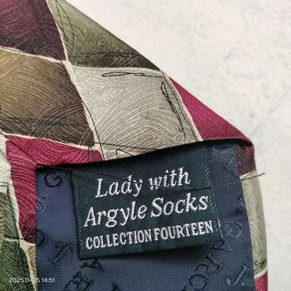 J. Garcia Silk Necktie Multicolor Diamond Pattern Tie Lady with Argle Socks 1996 - Picture 3 of 9